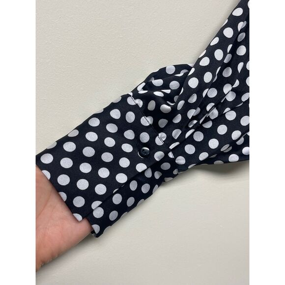 ZARA Dress Black With White Polka Dots, Neck Tie, Full Sleeves, Sz S - Picture 7 of 11